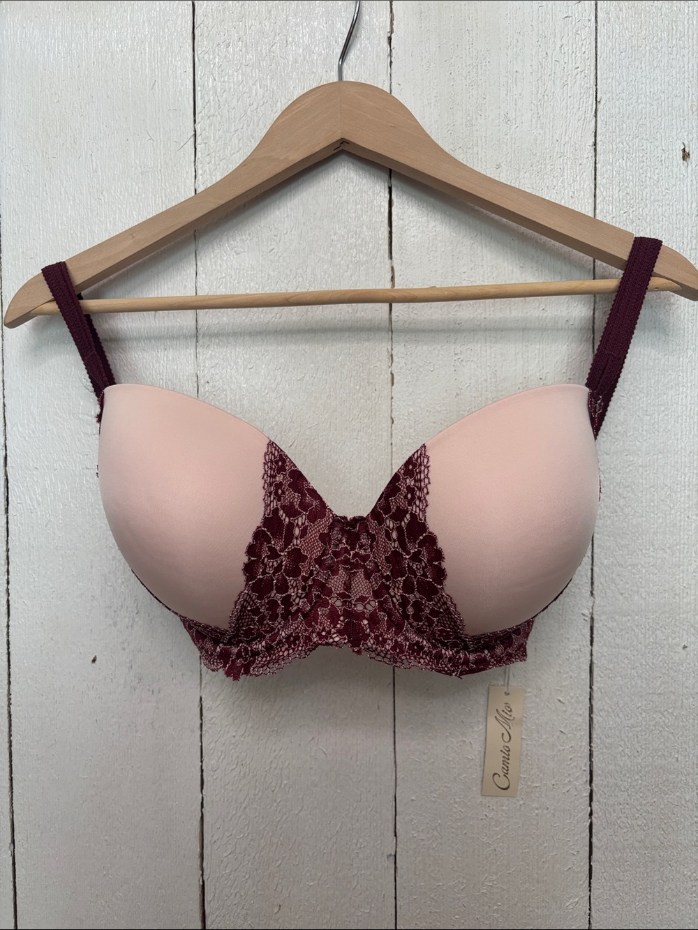Camio Mio Light Pink and Burgundy Lace Push-Up Bra  NWT 30H
